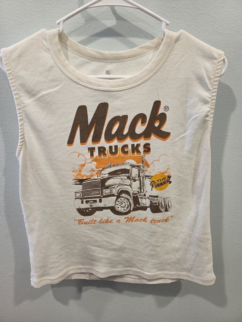 Ripple Junction White Tank Top with Orange & Brown Mack Trucks Graphic